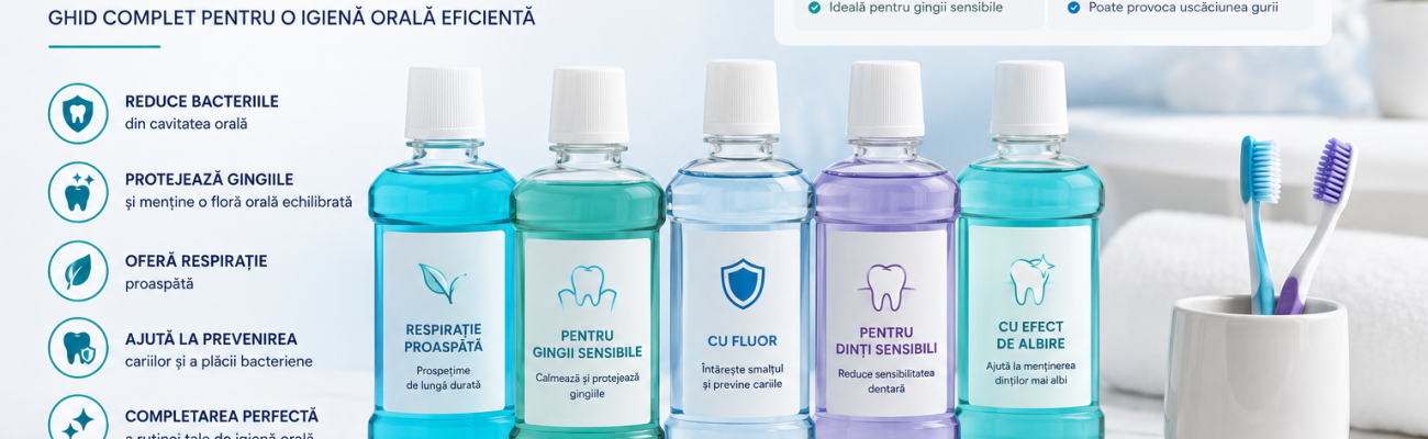 Cum alegi apa de gură potrivită? Ghid complet pentru o igienă orală eficientă Cum alegi apa de gură potrivită? Ghid complet pentru o igienă orală eficientă